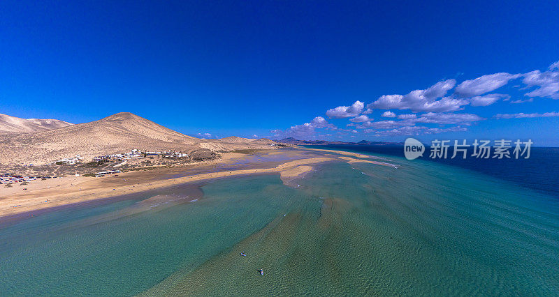 鸟瞰Playa de Sotavento de Jandia，富埃特文图拉，加那利群岛，西班牙，大西洋，欧洲